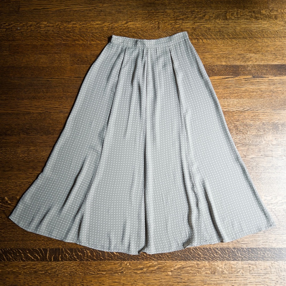 Grey High Waist Midi Skirt, Polka Dot Pattern, Simple Vintage A Line Skirt